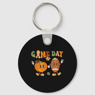 Groovy Thanksgiving Game Day Pumpkin Footbyll Hall Key Ring