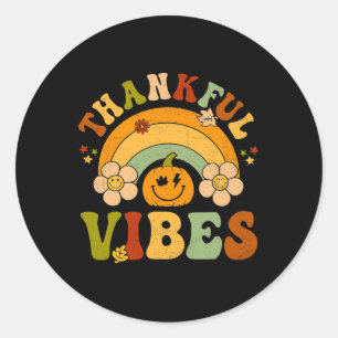 Groovy Thanksgiving Thankful Vibes Autumn Hello Fa Classic Round Sticker