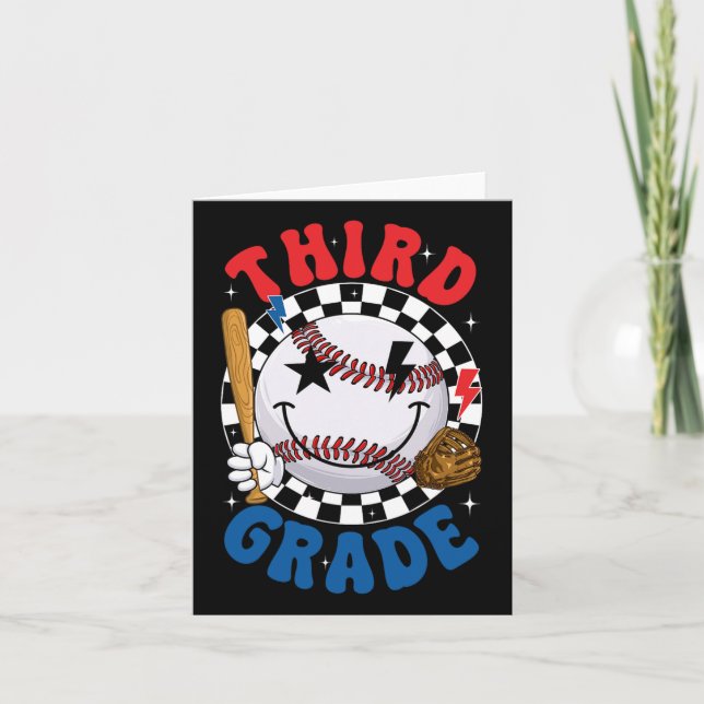Groovy Third Grade Team Baseball First Day Of Scho Card (Front)