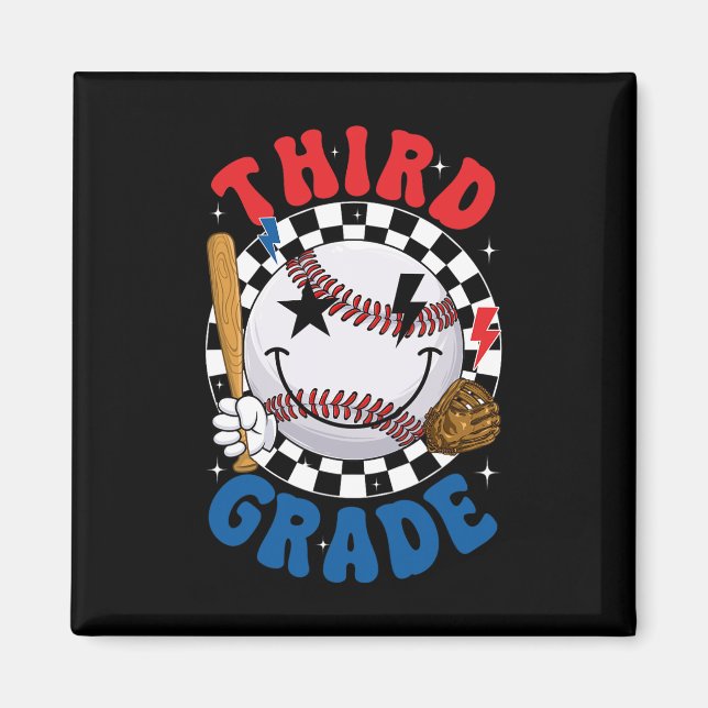 Groovy Third Grade Team Baseball First Day Of Scho Magnet (Front)
