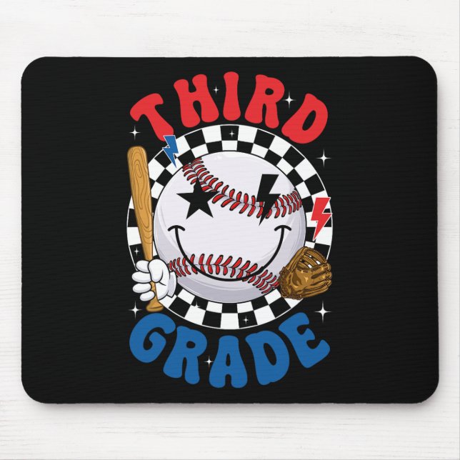 Groovy Third Grade Team Baseball First Day Of Scho Mouse Mat (Front)