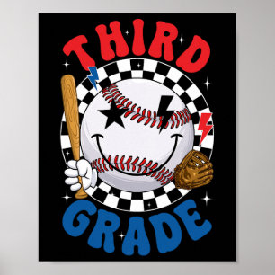 Groovy Third Grade Team Baseball First Day Of Scho Poster