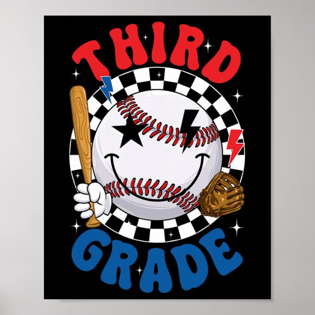 Groovy Third Grade Team Baseball First Day Of Scho Poster (Front)