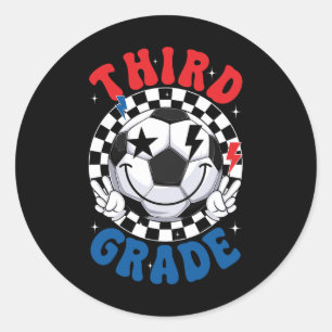 Groovy Third Grade Team Soccer First Day Of School Classic Round Sticker