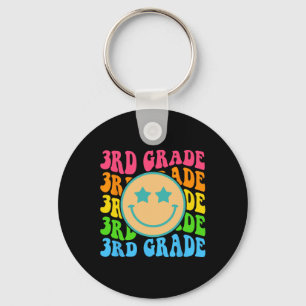 Groovy Third Grade Vibes Face Retro Teachers Back Key Ring