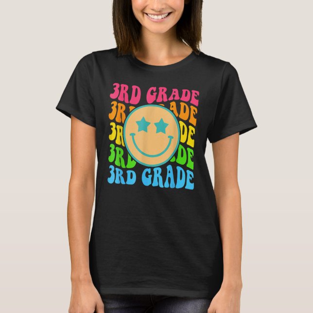 Groovy Third Grade Vibes Face Retro Teachers Back  T-Shirt (Front)