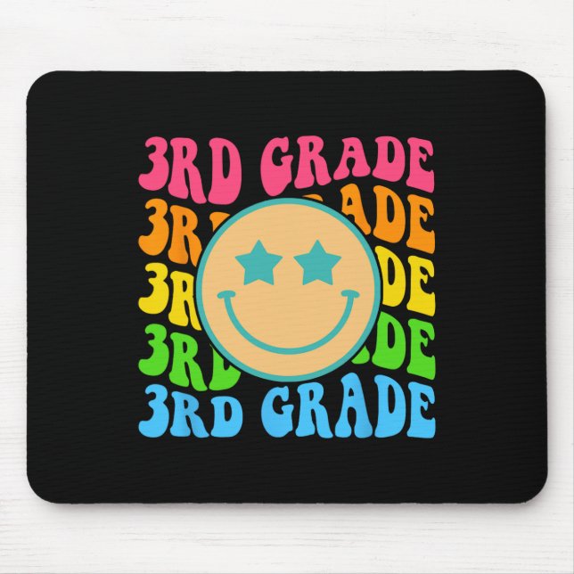 Groovy Third Grade Vibes Face Retro Teachers Byck  Mouse Mat (Front)