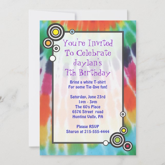 Groovy Tie Dye Happy Birthday Party Invitation (Front)