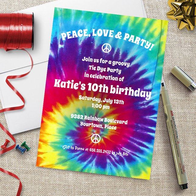 Groovy Tie Dye Hippie Party Invitation (Creator Uploaded)