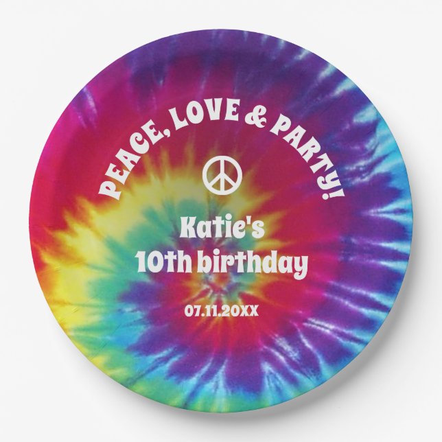Groovy Tie Dye Hippie Party Paper Plate (Front)
