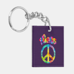 Groovy Tie Dye Peace Sign  Key Ring