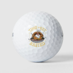 Groovy Time To Get Basted Cute Turkey Thanksgiving Golf Balls