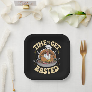 Groovy Time To Get Basted Cute Turkey Thanksgiving Paper Plate