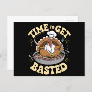Groovy Time To Get Basted Cute Turkey Thanksgiving Postcard