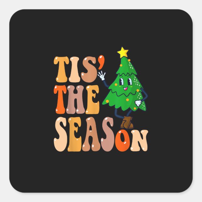 Groovy Tis The Season Christmas Pine Tree Square Sticker (Front)