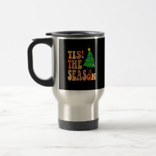 Groovy Tis The Season Christmas Pine Tree Travel Mug