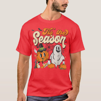 Groovy Tis The Season Pumpkin Floral Ghost Hippie  T-Shirt