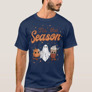 Groovy Tis The Season Pumpkin Floral Ghost Hippie  T-Shirt