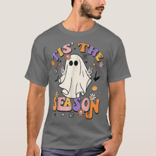 Groovy Tis The Season Pumpkin Ghost, Hippie Autumn T-Shirt