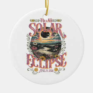 Groovy Total Solar Eclipse April 8 2024 Astronomy  Ceramic Tree Decoration