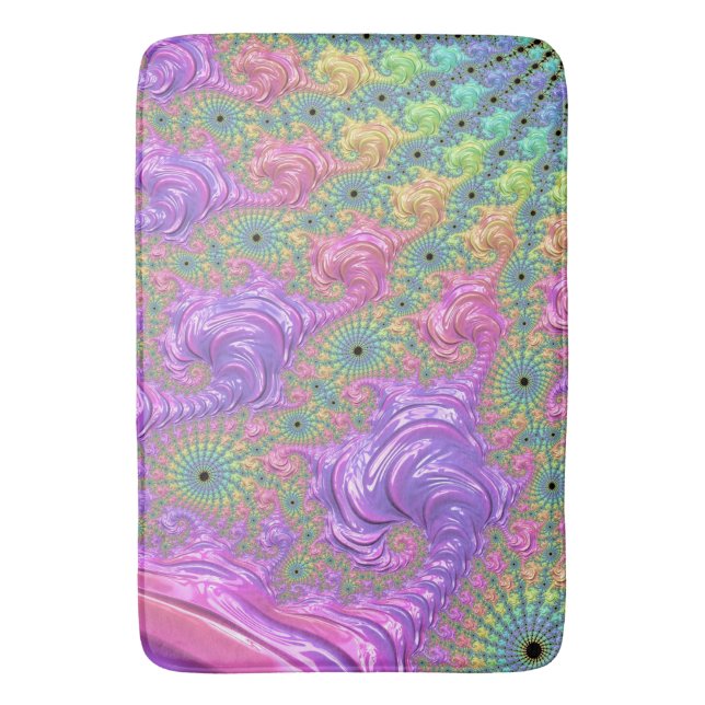 Groovy Trippy Boho Jewel Tone Rainbow Fractal Bath Mat (Front Vertical)