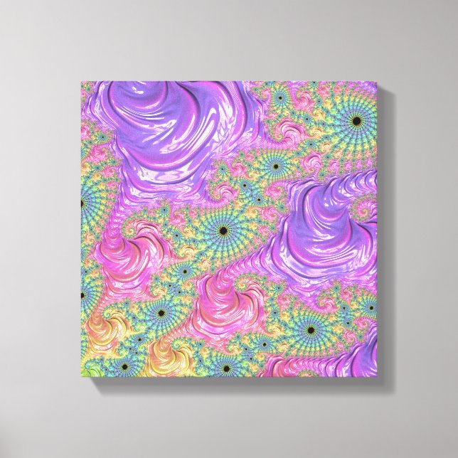 Groovy Trippy Boho Jewel Tone Rainbow Fractal Canvas Print (Front)