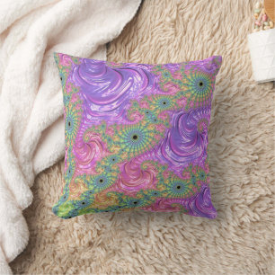 Groovy Trippy Boho Jewel Tone Rainbow Fractal Cushion
