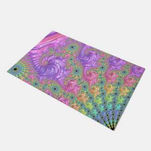 Groovy Trippy Boho Jewel Tone Rainbow Fractal Doormat