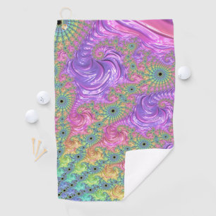 Groovy Trippy Boho Jewel Tone Rainbow Fractal Golf Towel