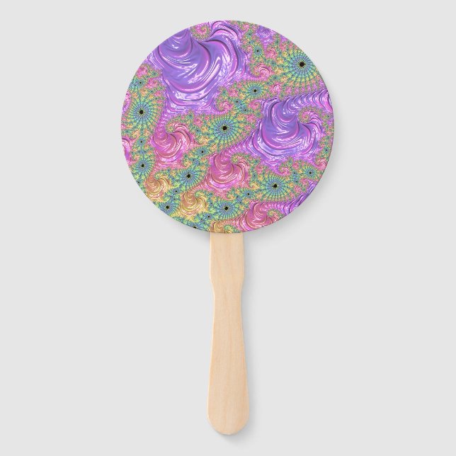 Groovy Trippy Boho Jewel Tone Rainbow Fractal Hand Fan (Front)