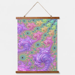 Groovy Trippy Boho Jewel Tone Rainbow Fractal Hanging Tapestry