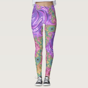 Groovy Trippy Boho Jewel Tone Rainbow Fractal Leggings