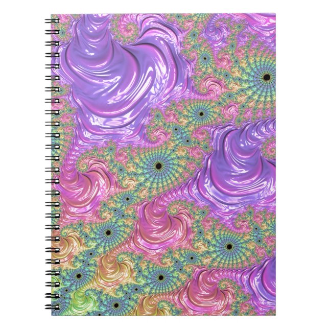 Groovy Trippy Boho Jewel Tone Rainbow Fractal Notebook (Front)