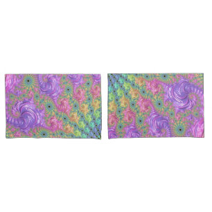 Groovy Trippy Boho Jewel Tone Rainbow Fractal Pillowcase
