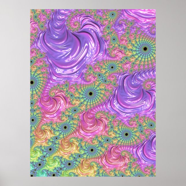 Groovy Trippy Boho Jewel Tone Rainbow Fractal Poster (Front)