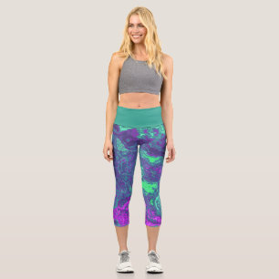 Groovy Trippy Colourful Swirly Abstract Marble Art Capri Leggings