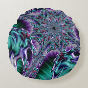 Groovy Trippy Funky Psychedelic Fractal Art Round Cushion