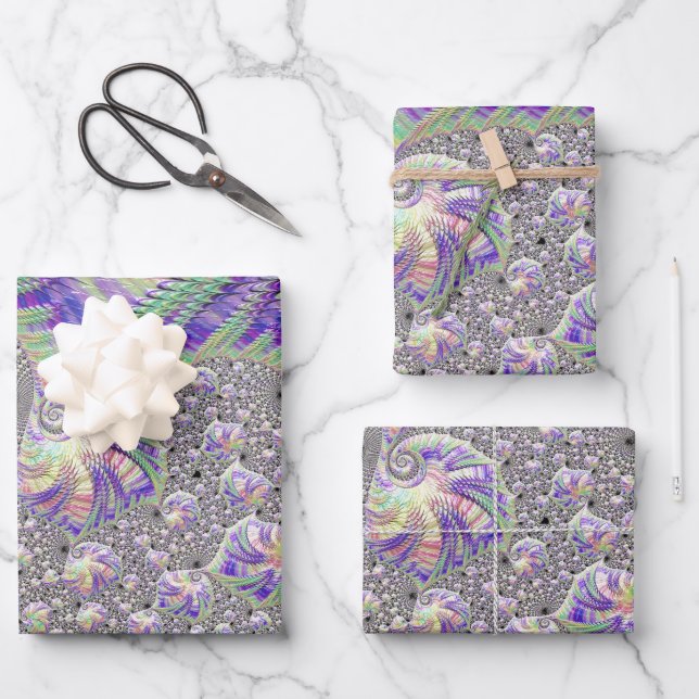 Groovy Trippy Funky Psychedelic Fractal Art Wrapping Paper Sheet (Front)