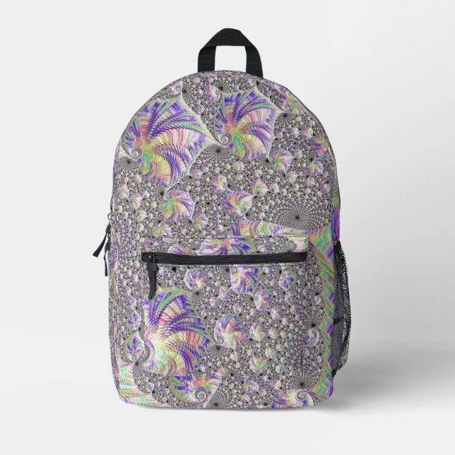 Groovy Trippy Funky Psychedelic Fractal Printed Backpack (Front)