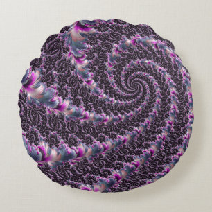 Groovy Trippy Funky Psychedelic Spiral Fractal Art Round Cushion