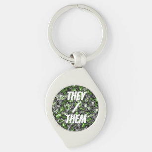 Groovy Trippy Grungy Funky Abstract Agender Pride Key Ring