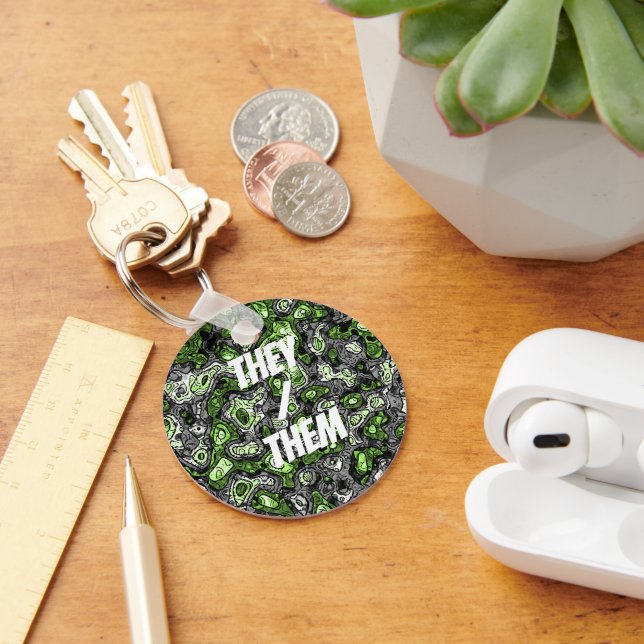 Groovy Trippy Grungy Funky Abstract Agender Pride Key Ring (Desk)