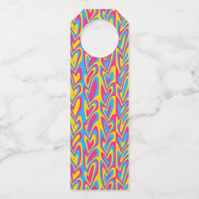 Groovy Trippy Squiggly Quirky Pansexual Pride  Bottle Tag (Front)