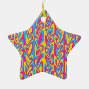 Groovy Trippy Squiggly Quirky Pansexual Pride Ceramic Tree Decoration
