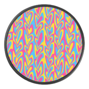 Groovy Trippy Squiggly Quirky Pansexual Pride Hockey Puck