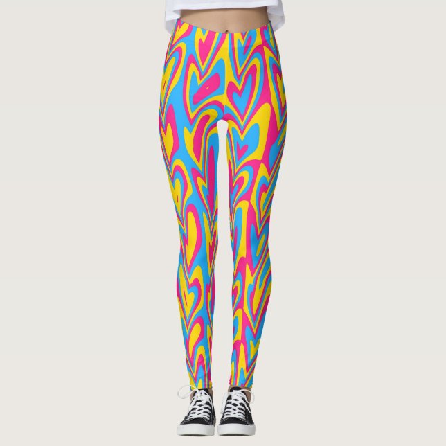 Groovy Trippy Squiggly Quirky Pansexual Pride  Leggings (Front)