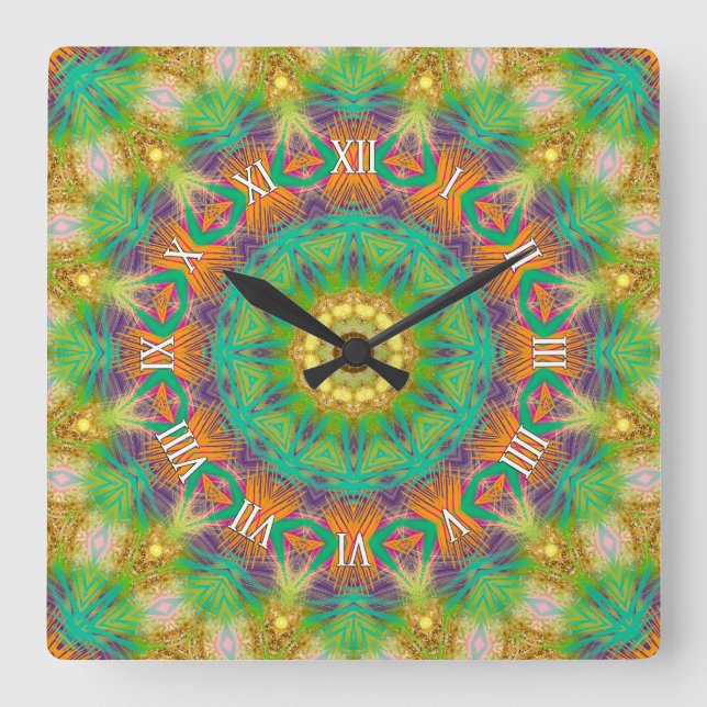 Groovy Tropic Tribal Green Purple Wall Clock (Front)