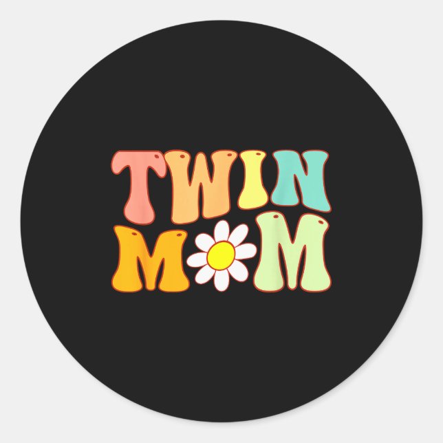 Groovy Twin Mama Funny Mother's Day For New Mom Of Classic Round Sticker (Front)