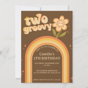 Groovy two boho daisy rainbow birthday invitation