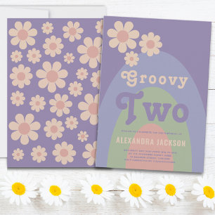 Groovy Two Retro 2nd Birthday Party Invitation